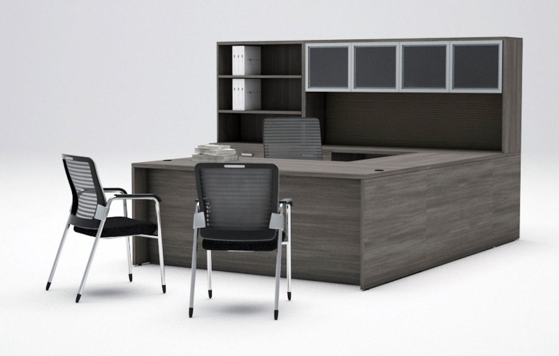 U Shaped Standing Desk With Hutch And Storage