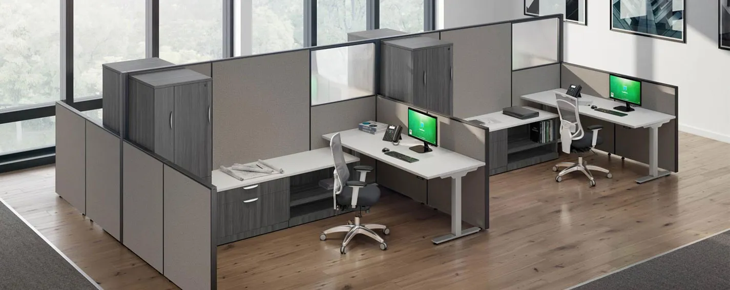 4 person modern cubicles with electric sit stand desk spacemax