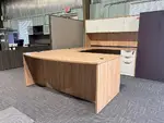 Bow Front U Shaped Desk with Overhead Storage