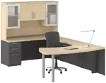 U Shaped Desk with Hutch and Drawers