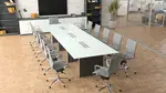 Large Glass Top Conference Table and Chairs Set