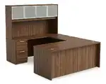 U Shaped Desk with Hutch and Drawers