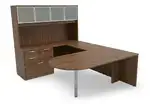 U Shaped Peninsula Desk with Hutch and Drawers