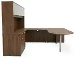 U Shaped Peninsula Desk with Hutch and Drawers