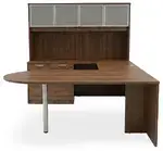 U Shaped Peninsula Desk with Hutch and Drawers
