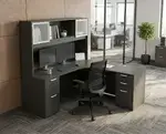 L Shape Desk with Hutch and Drawers