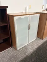 Modern Walnut Storage Cabinet with Glass Doors
