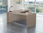 L Shaped Desk with Glass Modesty Panel