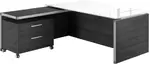 Executive L Shaped Desk with Drawers and Glass Desktop