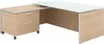 Executive L Shaped Desk with Drawers and Glass Desktop
