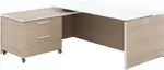 Executive L Shaped Desk with Drawers and Glass Desktop