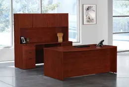 Bow Front Desk and Credenza with Hutch - Napa