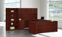 U Shaped Desk with Bookcase - Napa