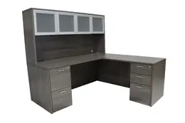 L Shaped Desk with Hutch and Drawers - Amber