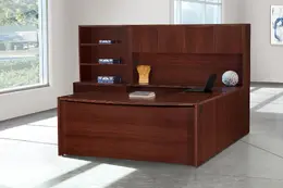 Bow Front U Shape Desk with Bookcase - Napa