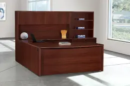 Bow Front U Shape Desk with Bookcase - Napa