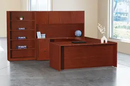 U Shaped Desk with Bookcase - Napa