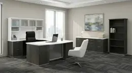 Bow Front U Shape Desk with Hutch and Drawers - Tuxedo