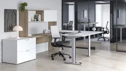 Sit Stand U Shaped Desk with Storage