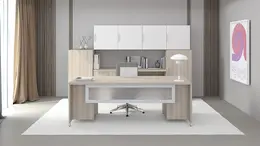 Office Desk and Credenza Set with Hutch - Quad