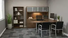 U Shaped Peninsula Desk with Bookcase - HL
