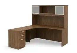 L Shape Desk with Hutch and Drawers - HL