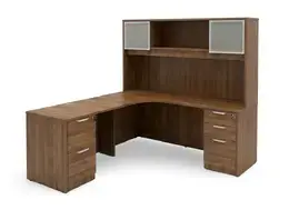 L Shape Desk with Hutch and Drawers - HL