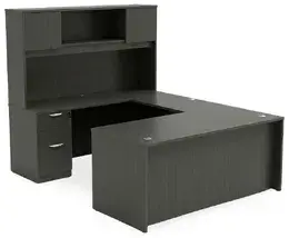 U Shape Desk with Hutch and Drawers - HL