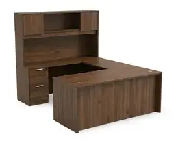 U Shape Desk with Hutch and Drawers - HL