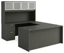 U Shaped Desk with Hutch and Drawers - HL