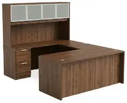 U Shaped Desk with Hutch and Drawers - HL
