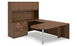 U Shaped Peninsula Desk with Hutch and Drawers - HL