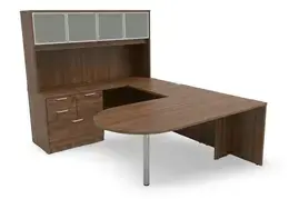 U Shaped Peninsula Desk with Hutch and Drawers - HL