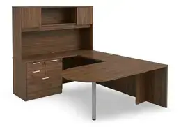 U Shaped Peninsula Desk with Hutch and Drawers - HL