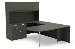 U Shape Peninsula Desk with Hutch and Drawers - HL