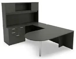 U Shape Peninsula Desk with Hutch and Drawers - HL