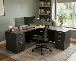 L Shaped Desk with Drawers - HL