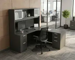 L Shape Desk with Hutch and Drawers - HL