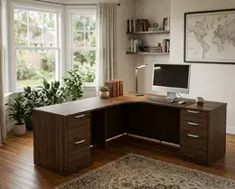L Shaped Desk with Drawers - HL