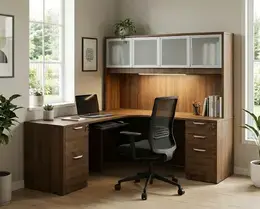 L Shape Desk with Hutch and Drawers - HL