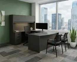 Bow Front U Shape Desk with Hutch - HL