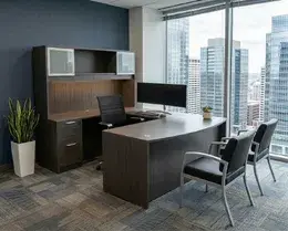Bow Front U Shaped Desk with Hutch - HL