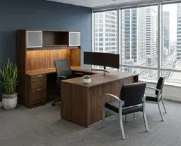 U Shape Desk with Hutch and Drawers - HL