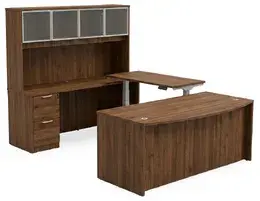 Bow Front U Shape Standing Desk with Hutch - HL