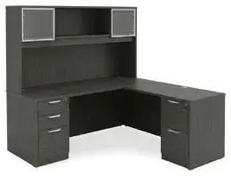 L Shaped Desk with Hutch and Drawers - HL