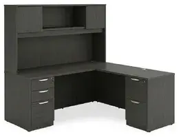 L Shaped Desk with Hutch and Drawers - HL