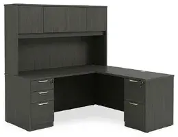 L Shaped Desk with Hutch and Drawers - HL