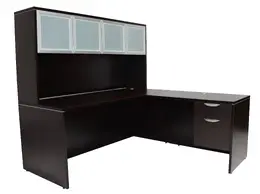 L Shaped Desk with Hutch and Drawers - PL Laminate