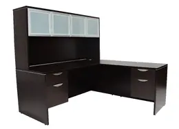 L Shaped Desk with Hutch and Drawers - PL Laminate