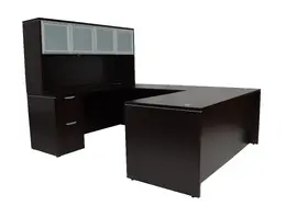 U Shaped Desk with Hutch and Drawers - PL Laminate